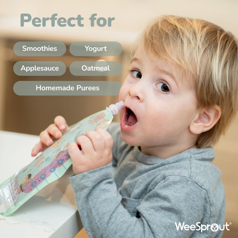 WeeSprout Double Zipper Reusable Food Pouches, Perfect for Babies & Toddlers, Freezer & Dishwasher Safe (Educational, 3.4 Fl Oz (Pack of 6) + Pouch Filler) - Image 3